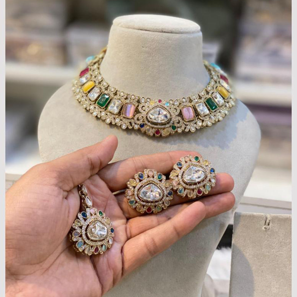 Hira Collections Gold Plated Crystal Stone Necklace Set