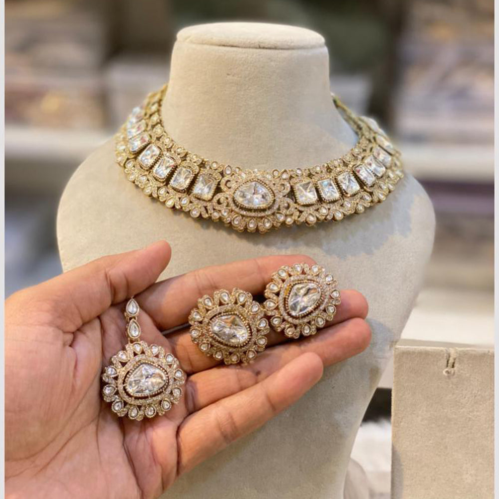 Hira Collections Gold Plated Crystal Stone Necklace Set