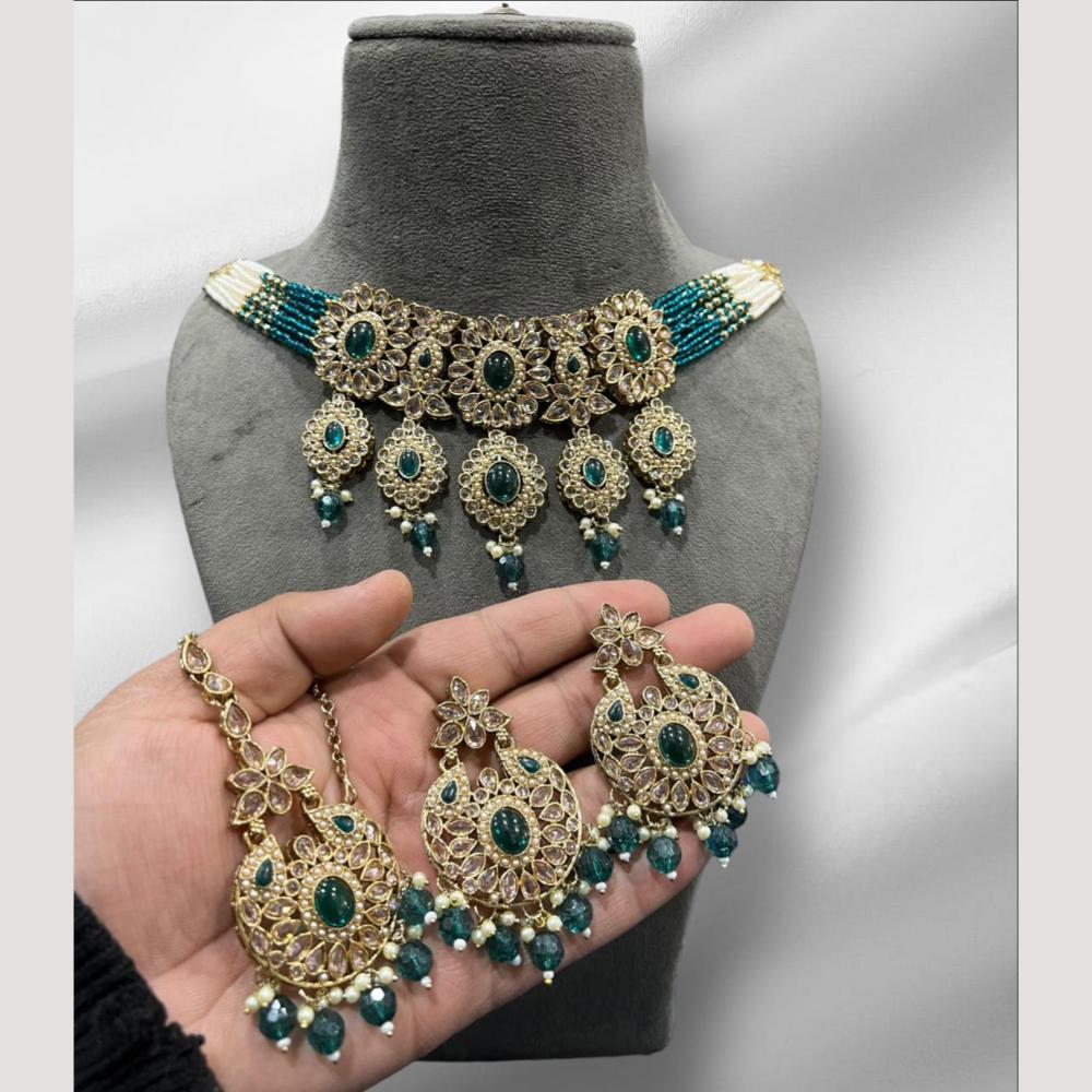 Hira Collections Elegant Crystal Stones And Pearls Necklace Set