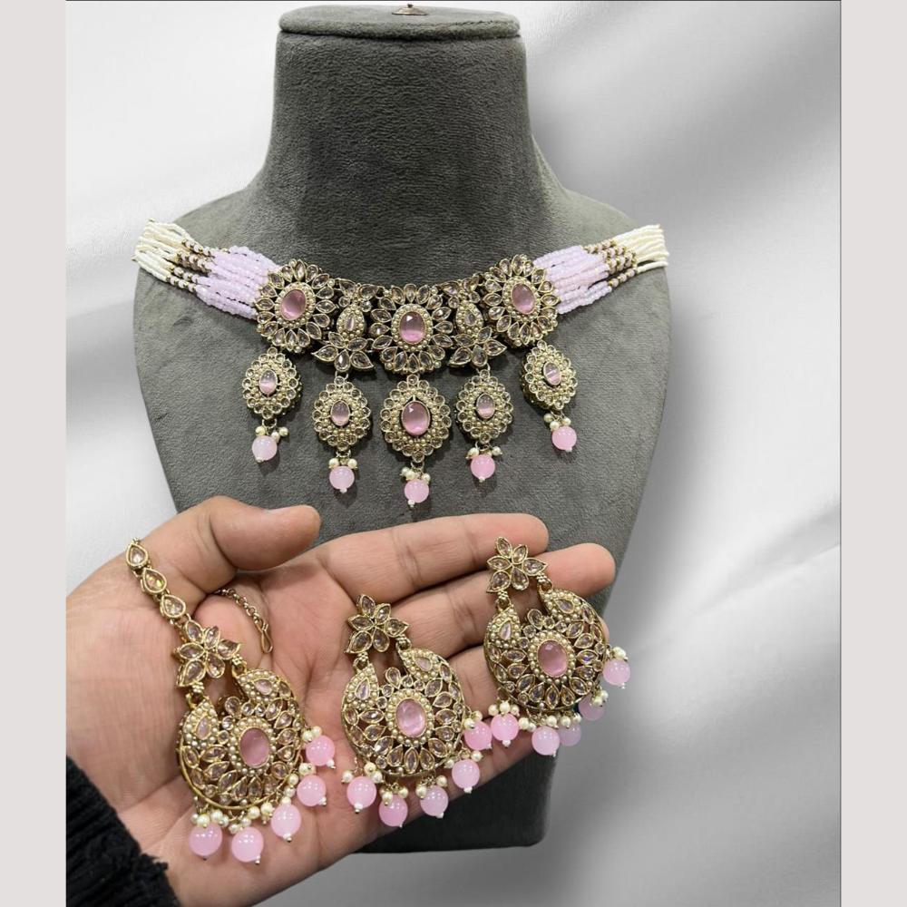 Hira Collections Elegant Crystal Stones And Pearls Necklace Set