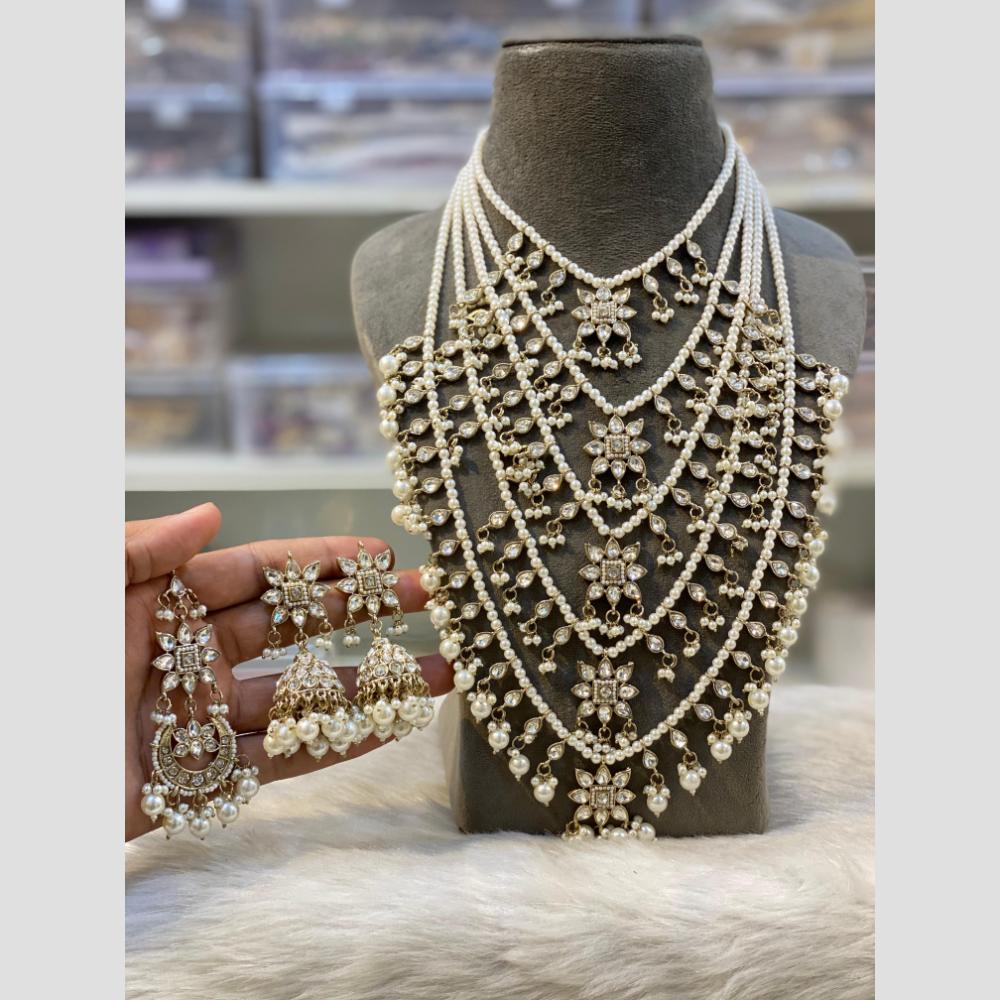 Hira Collections Modern Maharani Look  Kundan And Pearl Multi Layer Rani Har Necklace Set