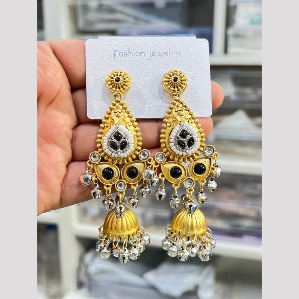 Hira Collections Elegant Dual Finish Pota Stone And Ghungroo Jhumki Earrings