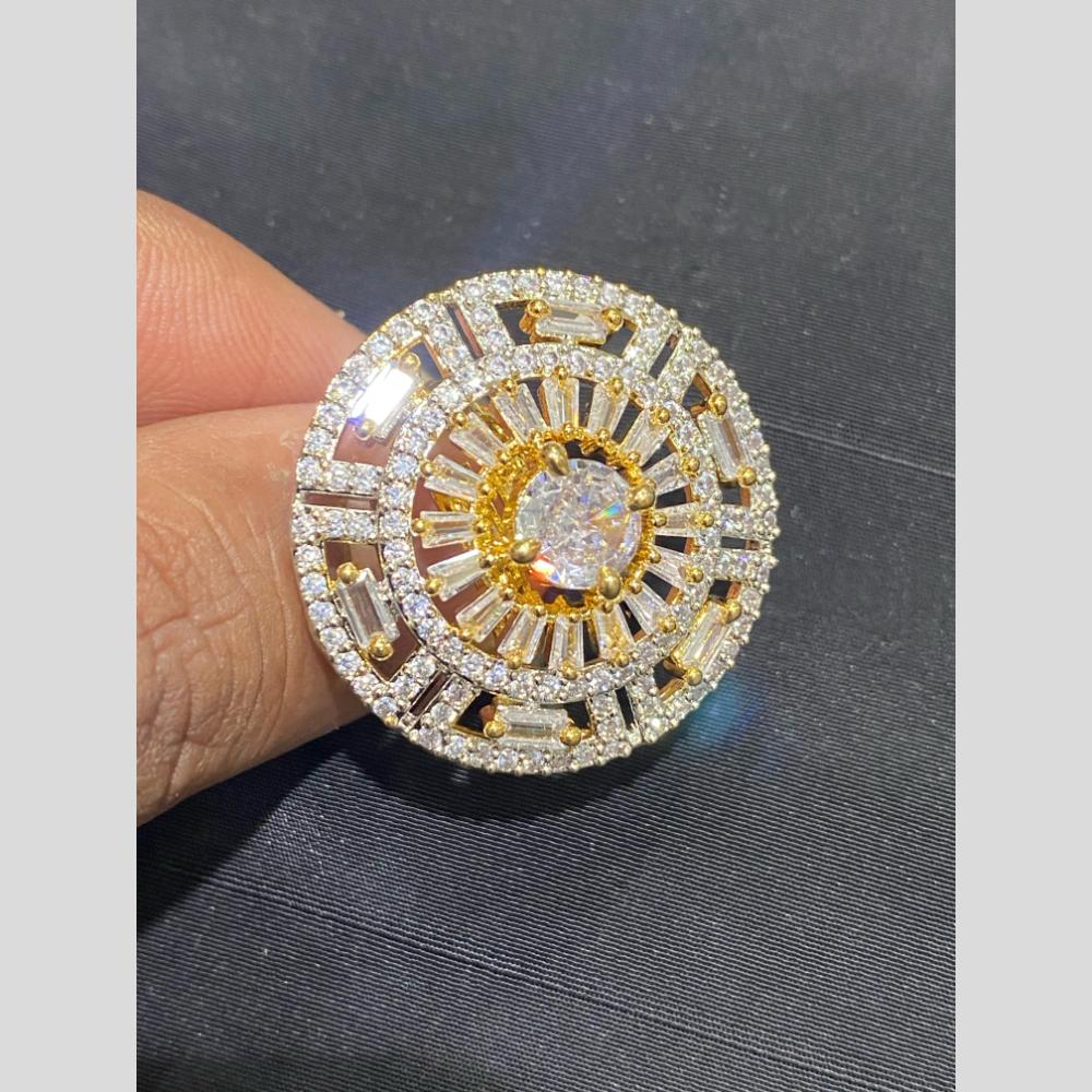 Hira Collections Luxury Sparkling American Diamond Adjustable Ring