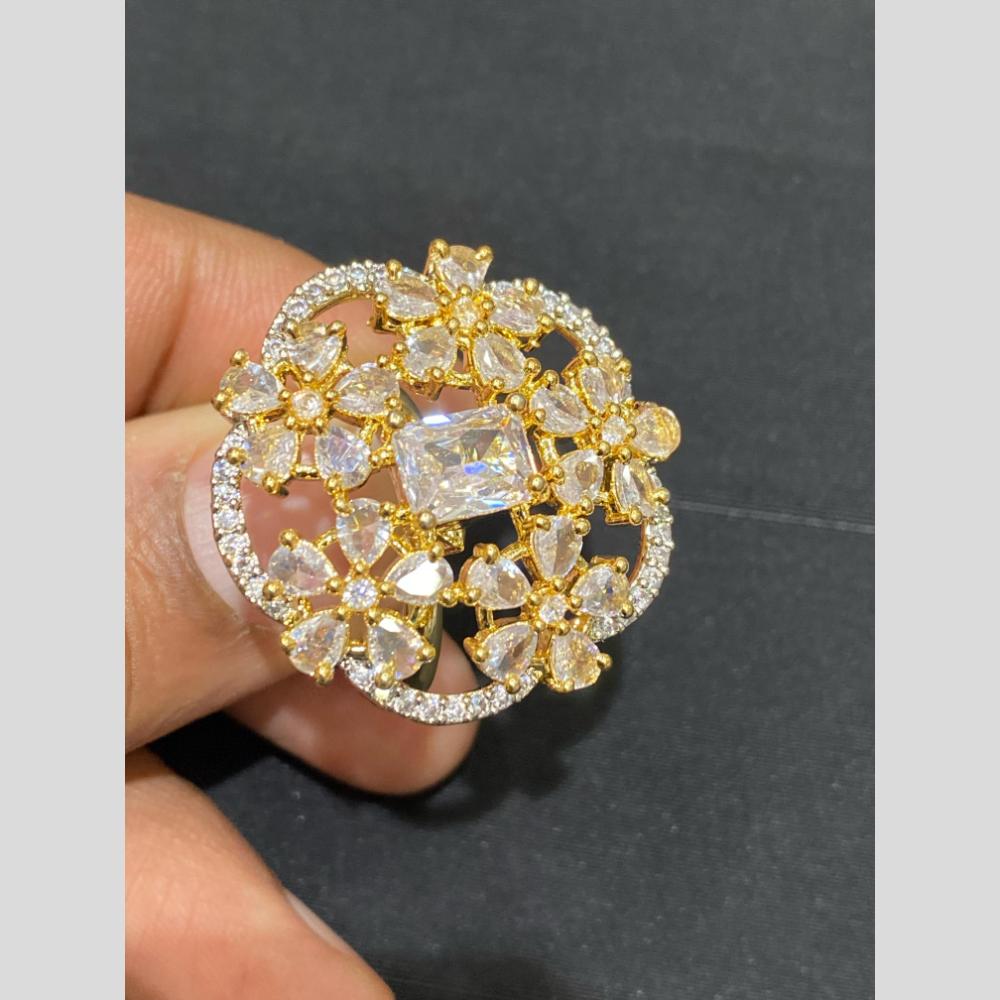 Hira Collections Luxury Sparkling American Diamond Adjustable Ring