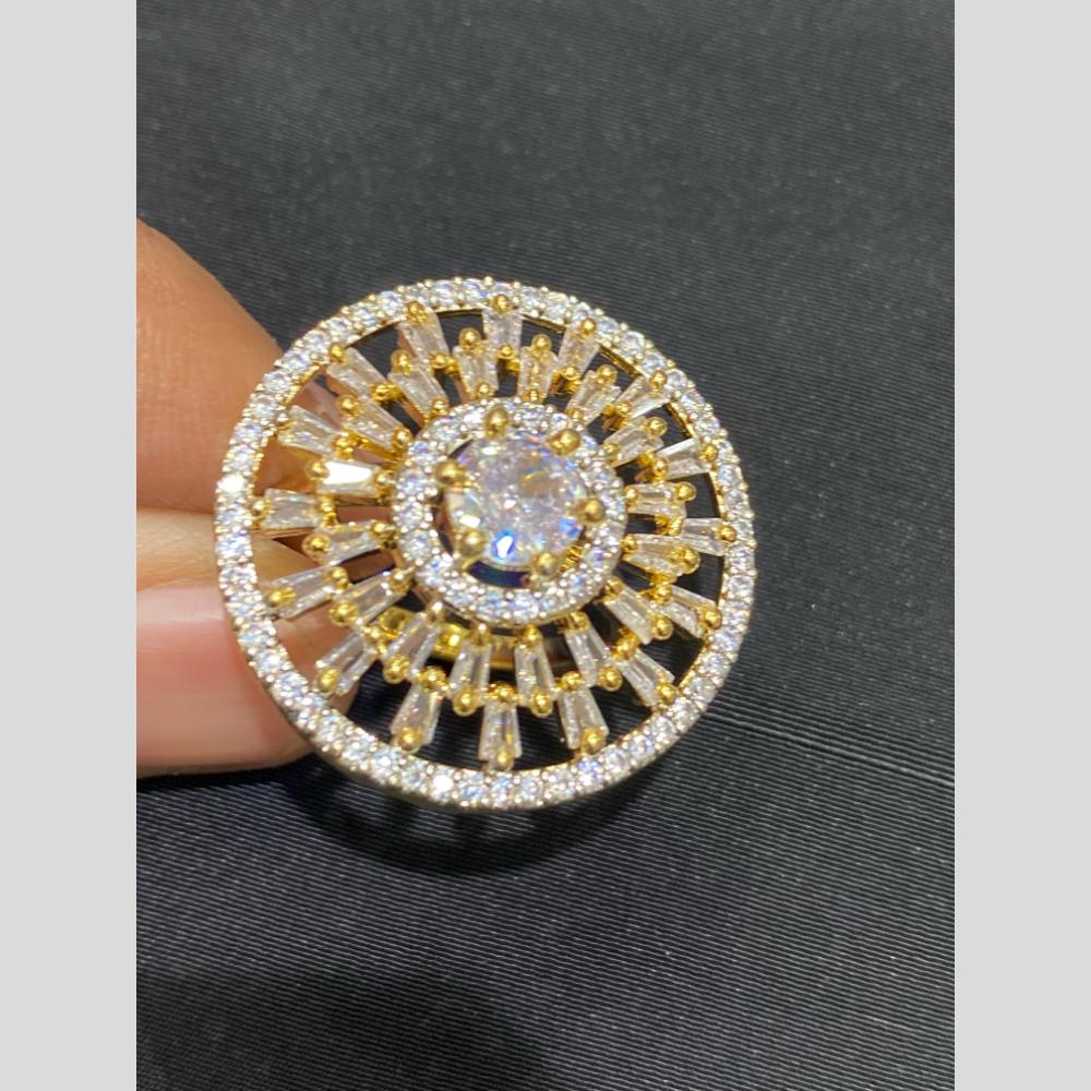 Hira Collections Luxury Sparkling American Diamond Adjustable Ring