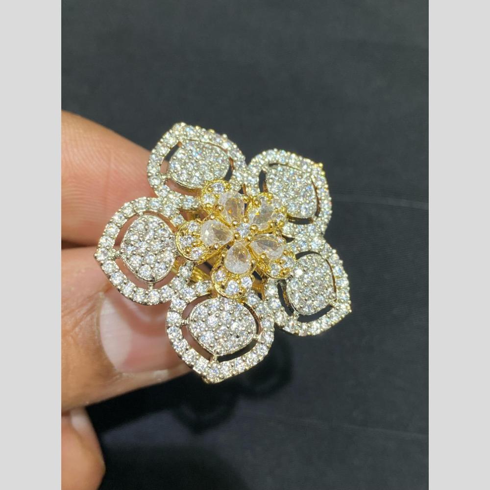 Hira Collections Luxury Sparkling American Diamond Adjustable Ring