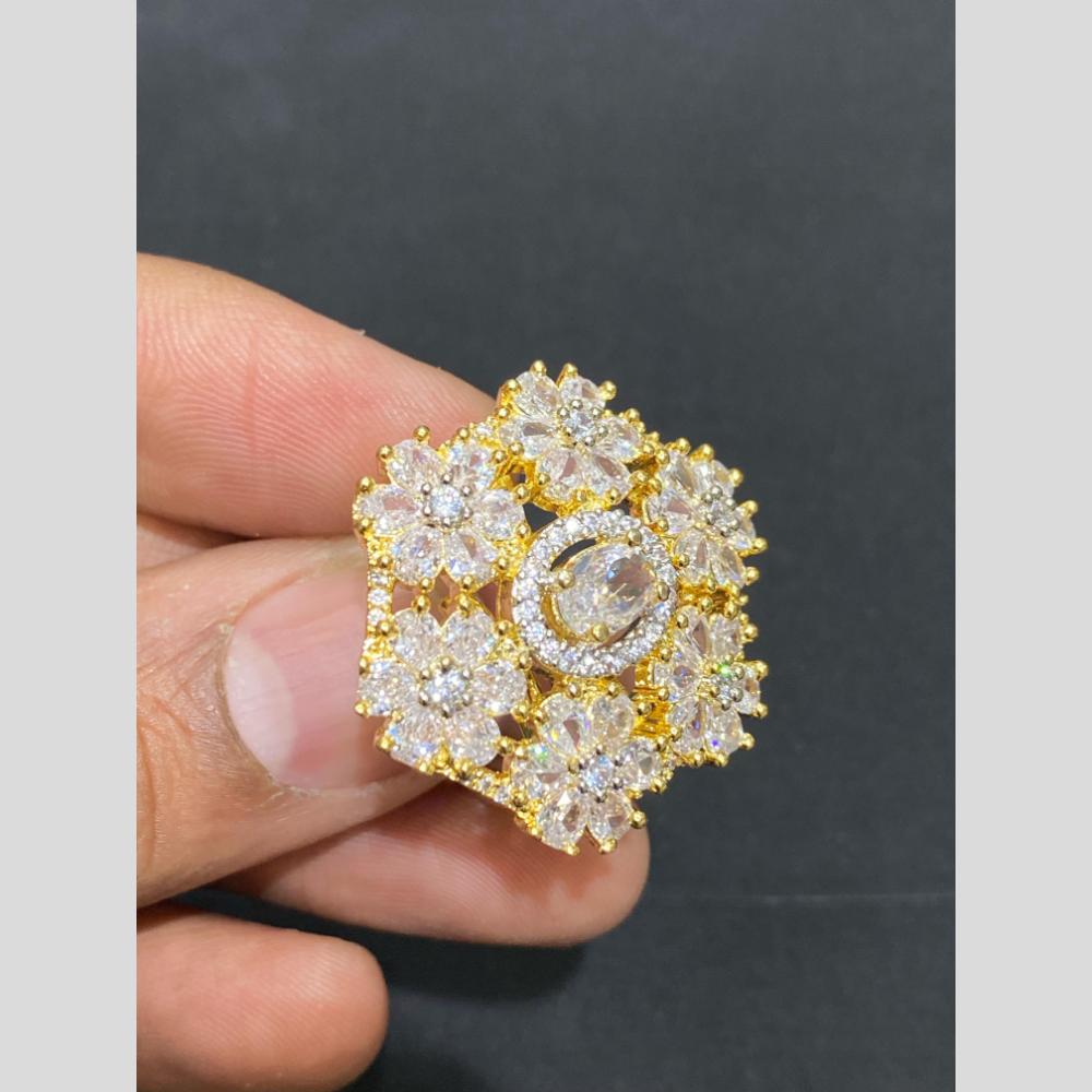 Hira Collections Luxury Sparkling American Diamond Adjustable Ring