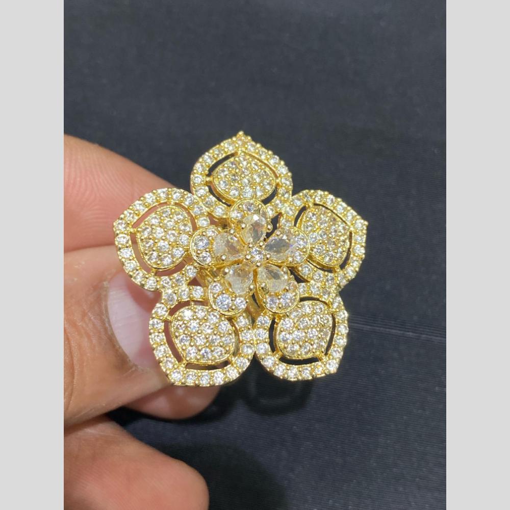 Hira Collections Luxury Sparkling American Diamond Adjustable Ring