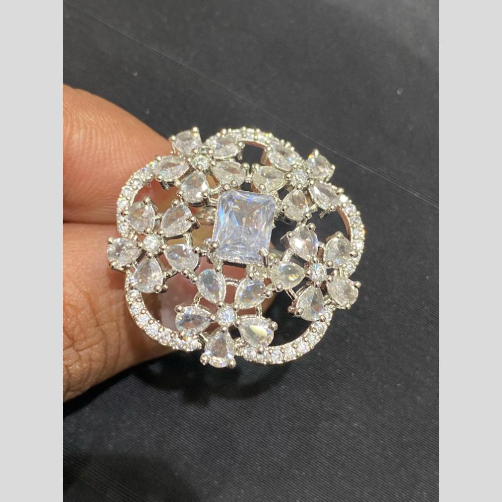 Hira Collections Luxury Sparkling American Diamond Adjustable Ring