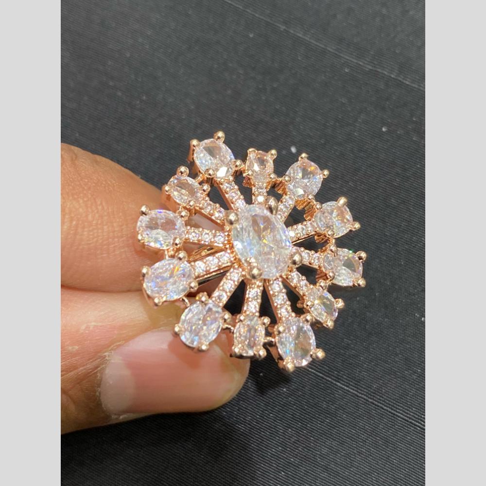 Hira Collections Luxury Sparkling American Diamond Adjustable Ring