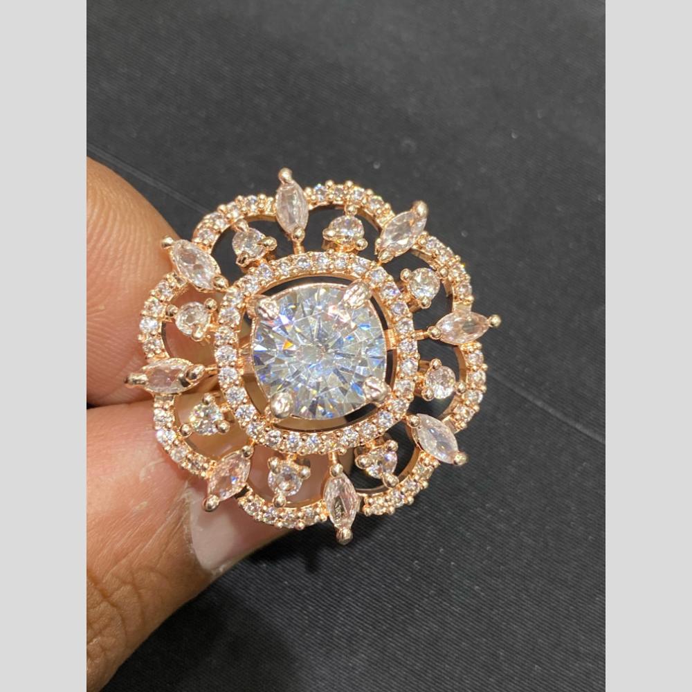 Hira Collections Luxury Sparkling American Diamond Adjustable Ring