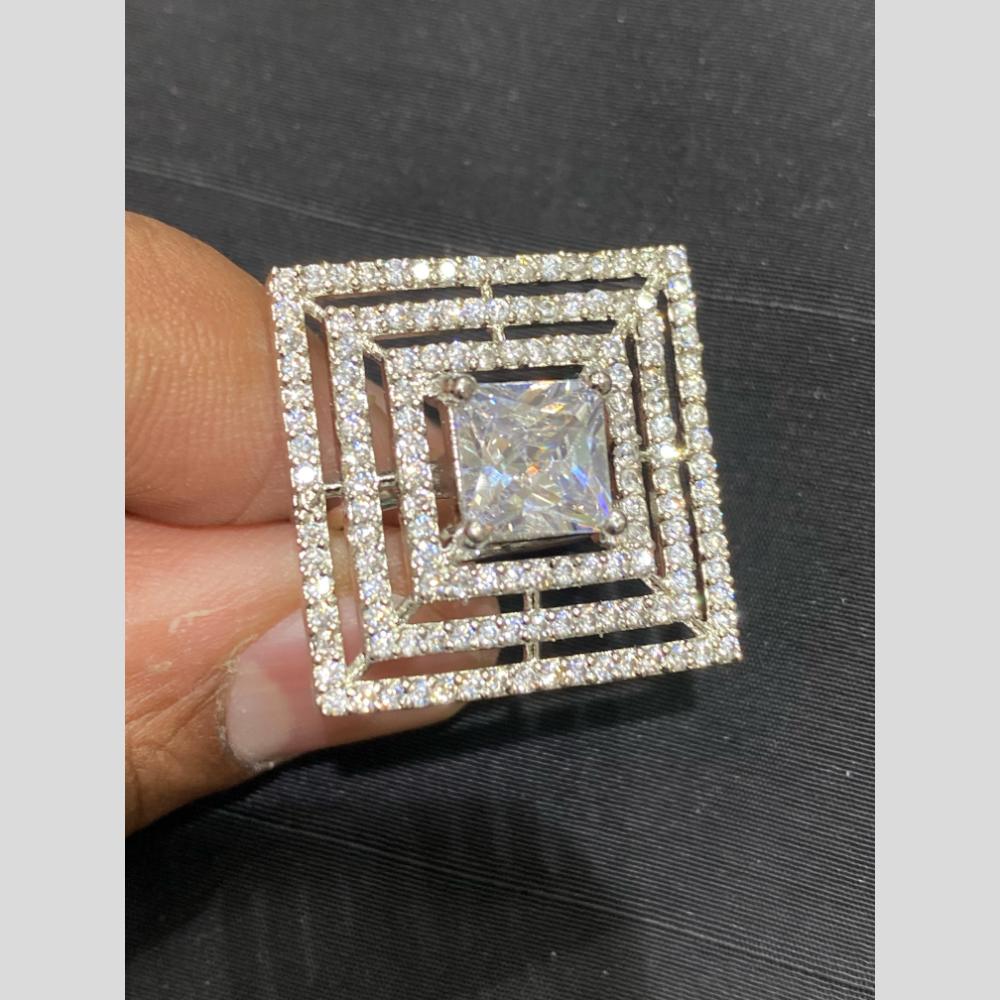 Hira Collections Luxury Sparkling American Diamond Adjustable Ring