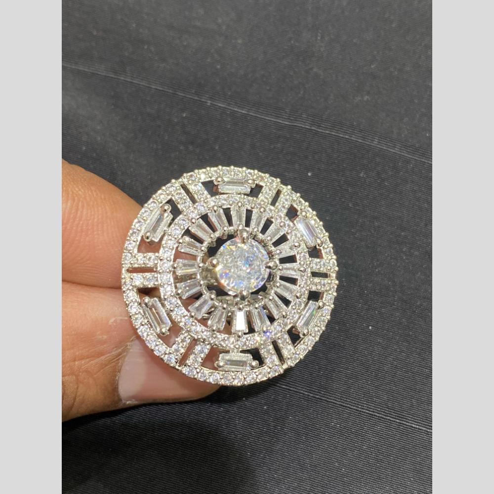 Hira Collections Luxury Sparkling American Diamond Adjustable Ring