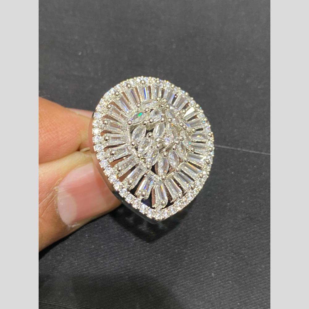 Hira Collections Luxury Sparkling American Diamond Adjustable Ring