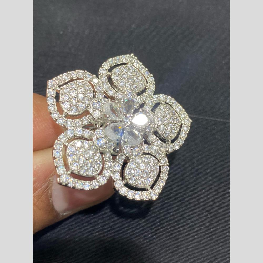 Hira Collections Luxury Sparkling American Diamond Adjustable Ring