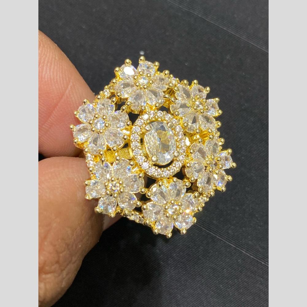 Hira Collections Luxury Sparkling American Diamond Adjustable Ring