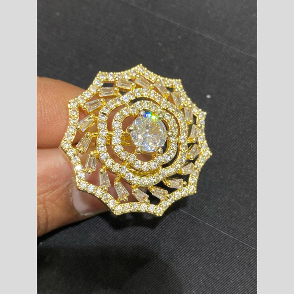 Hira Collections Luxury Sparkling American Diamond Adjustable Ring