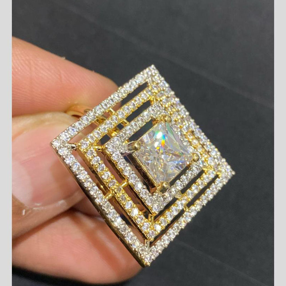 Hira Collections Luxury Sparkling American Diamond Adjustable Ring