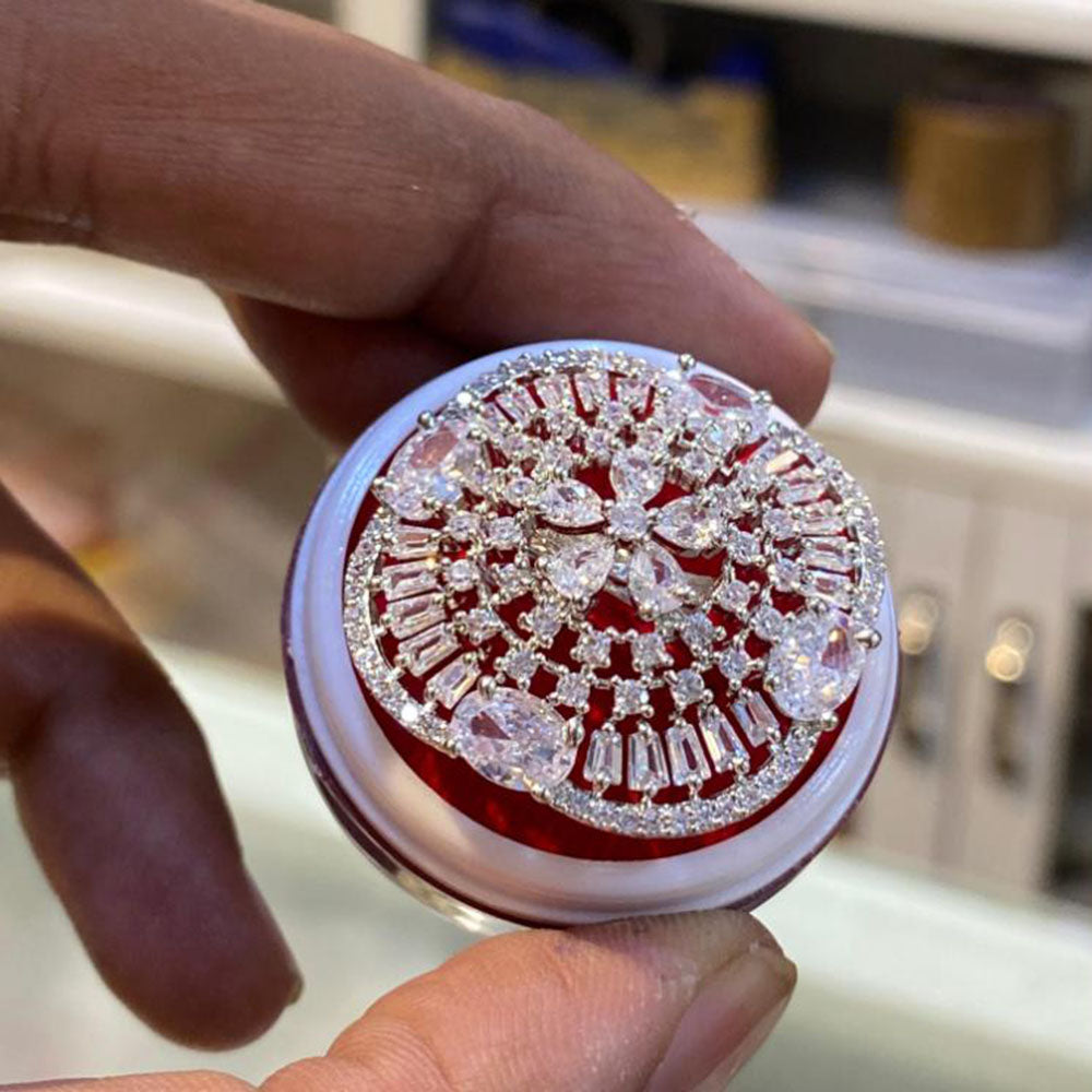 Hira Collections Luxury Sparkling American Diamond Adjustable Ring