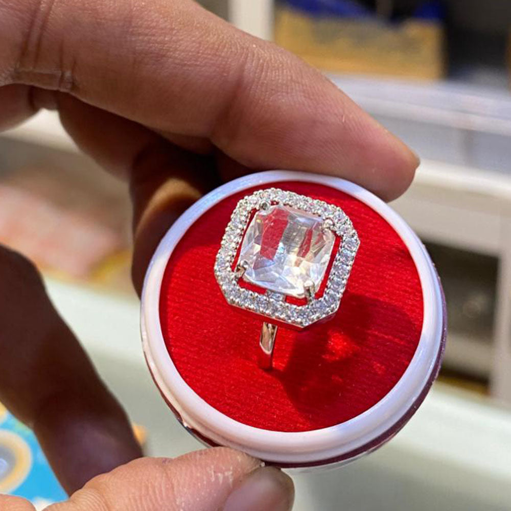 Hira Collections Luxury Sparkling American Diamond Adjustable Ring