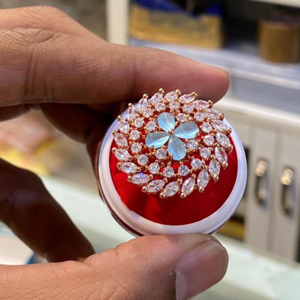 Hira Collections Luxury Sparkling American Diamond Adjustable Ring