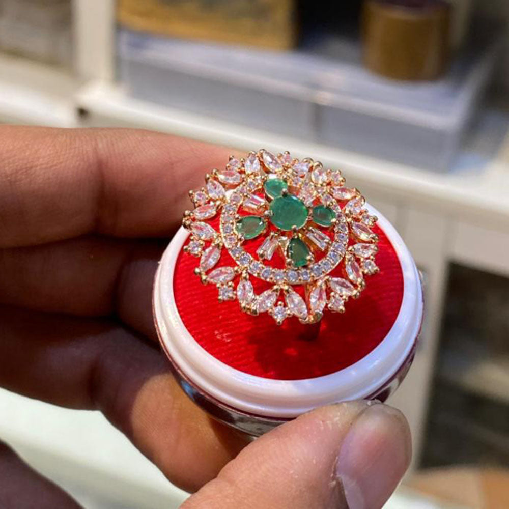 Hira Collections Luxury Sparkling American Diamond Adjustable Ring