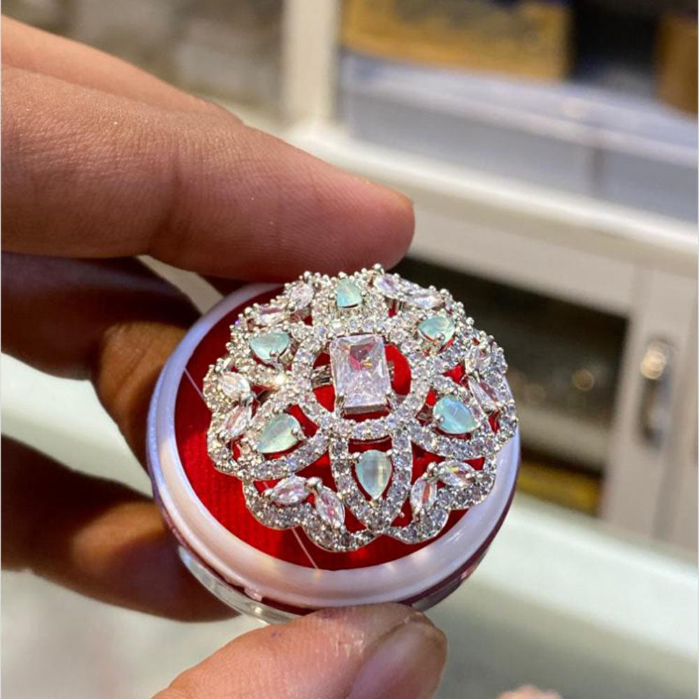 Hira Collections Luxury Sparkling American Diamond Adjustable Ring