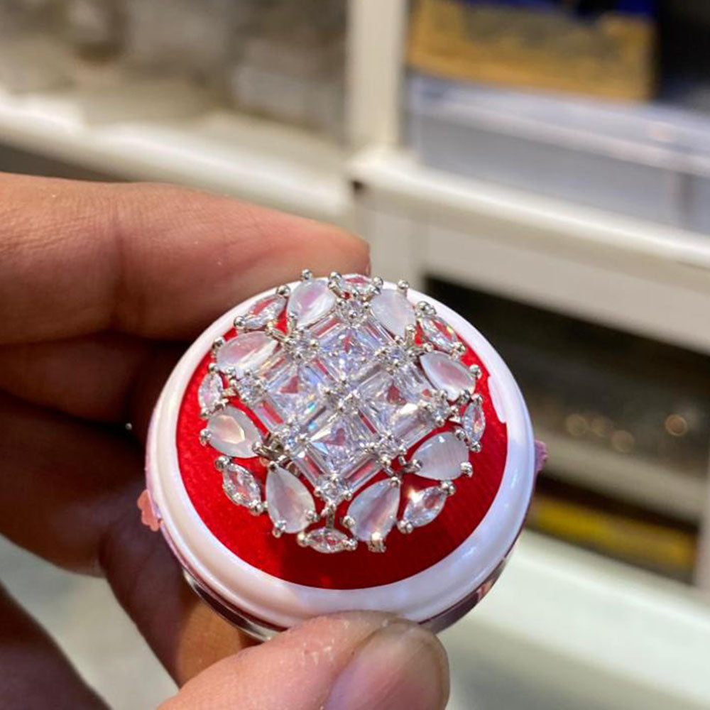 Hira Collections Luxury Sparkling American Diamond Adjustable Ring