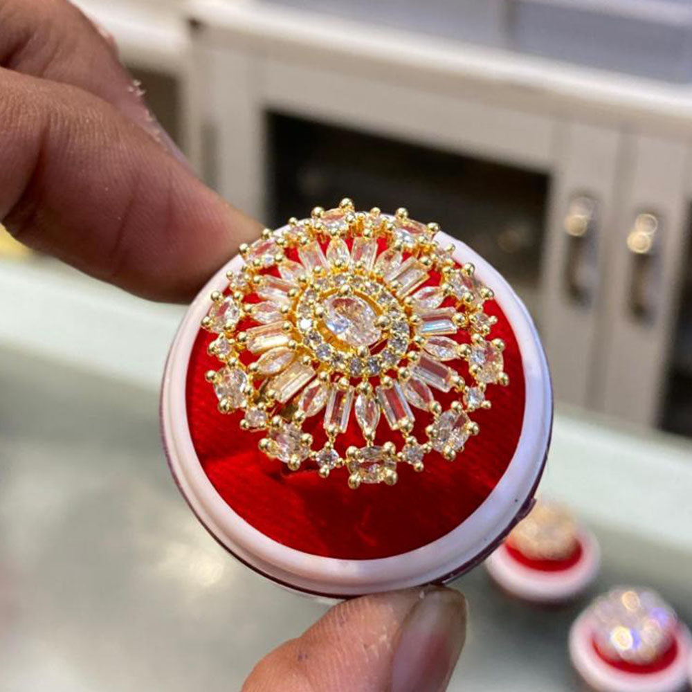 Hira Collections Luxury Sparkling American Diamond Adjustable Ring