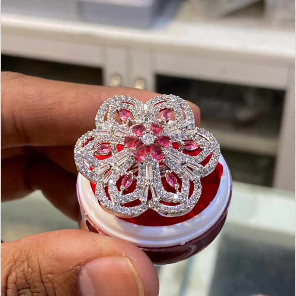 Hira Collections Luxury Sparkling American Diamond Adjustable Ring