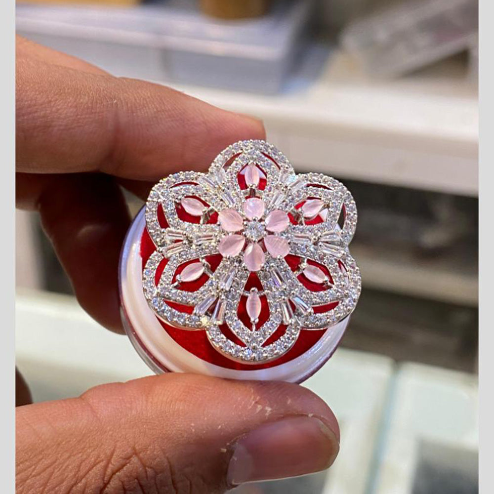 Hira Collections Luxury Sparkling American Diamond Adjustable Ring