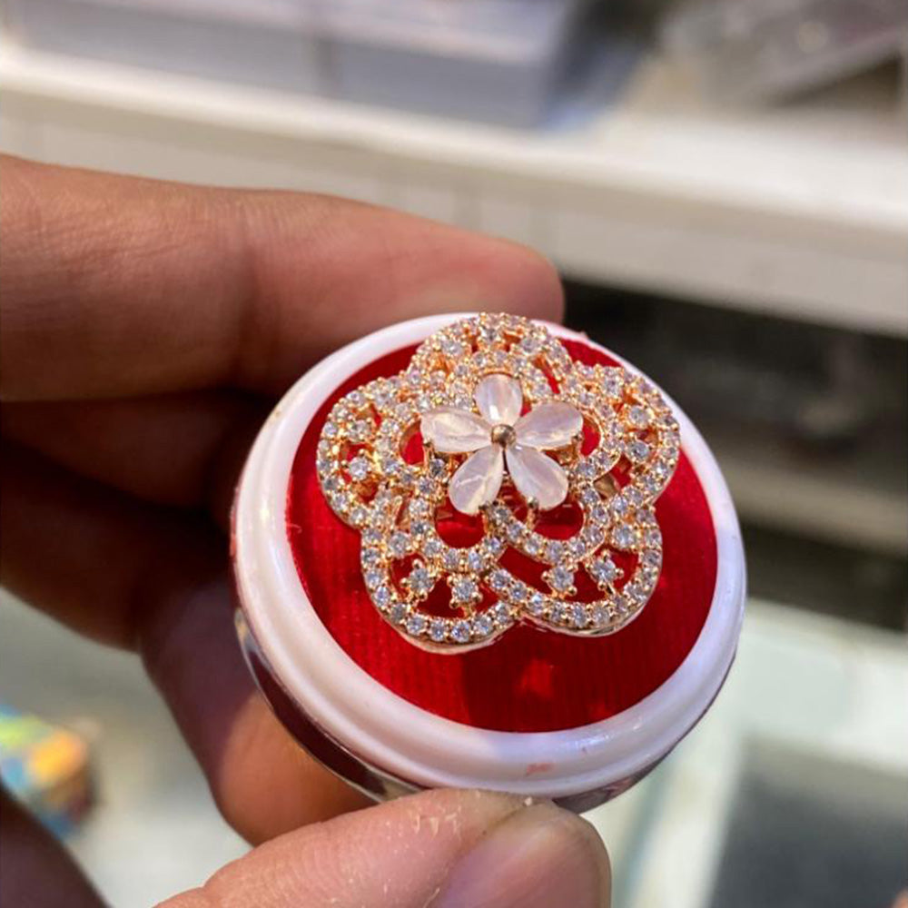 Hira Collections Luxury Sparkling American Diamond Adjustable Ring