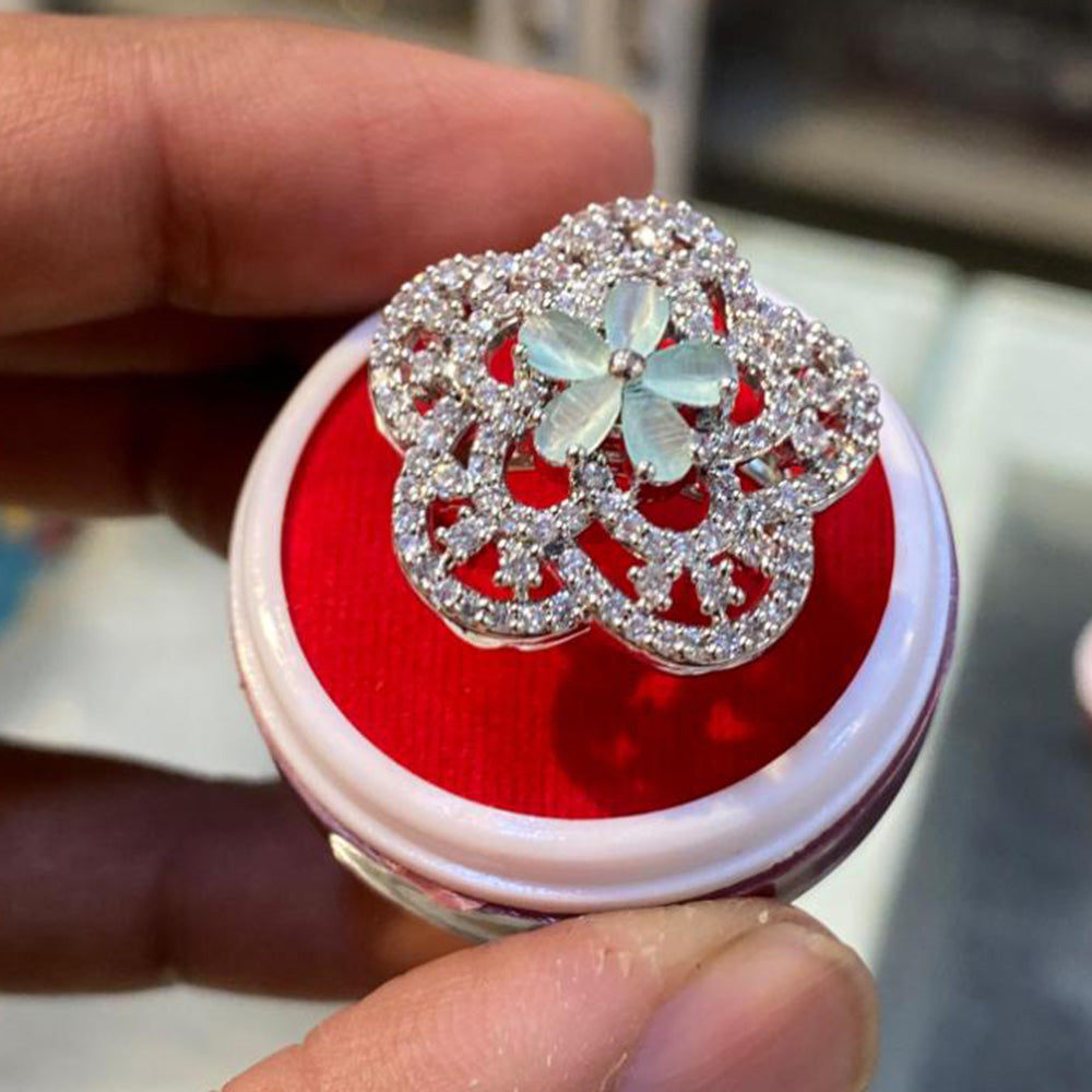 Hira Collections Luxury Sparkling American Diamond Adjustable Ring