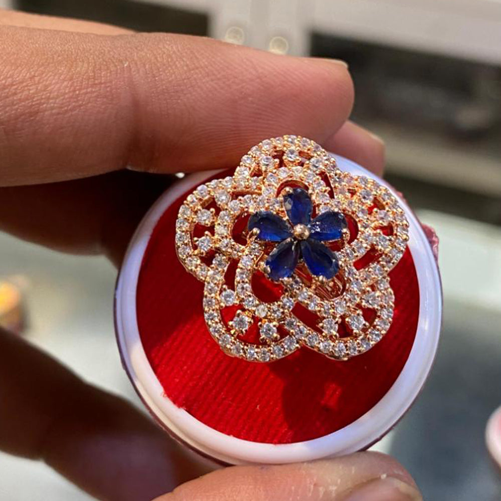 Hira Collections Luxury Sparkling American Diamond Adjustable Ring