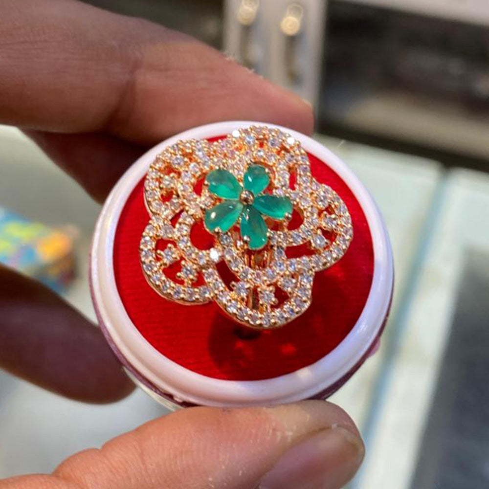 Hira Collections Luxury Sparkling American Diamond Adjustable Ring