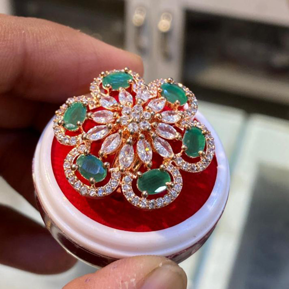 Hira Collections Luxury Sparkling American Diamond Adjustable Ring