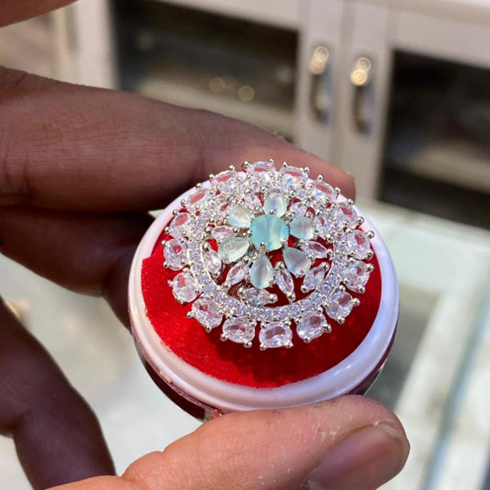 Hira Collections Luxury Sparkling American Diamond Adjustable Ring