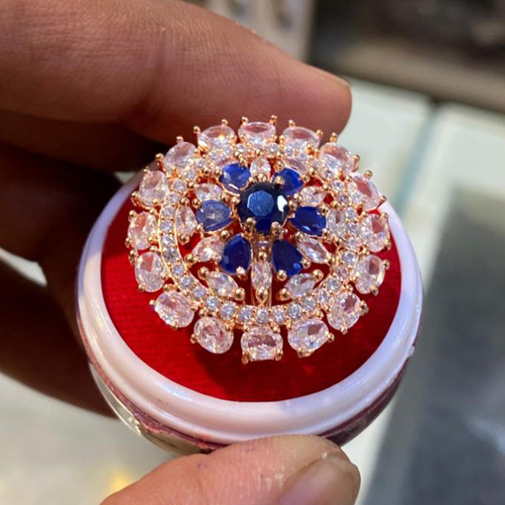 Hira Collections Luxury Sparkling American Diamond Adjustable Ring