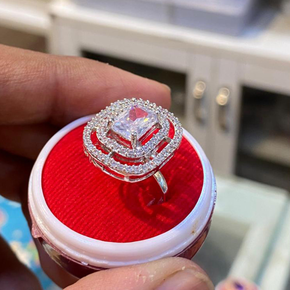 Hira Collections Luxury Sparkling American Diamond Adjustable Ring