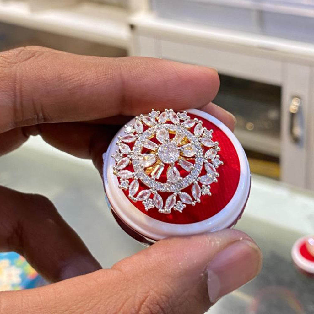 Hira Collections Luxury Sparkling American Diamond Adjustable Ring