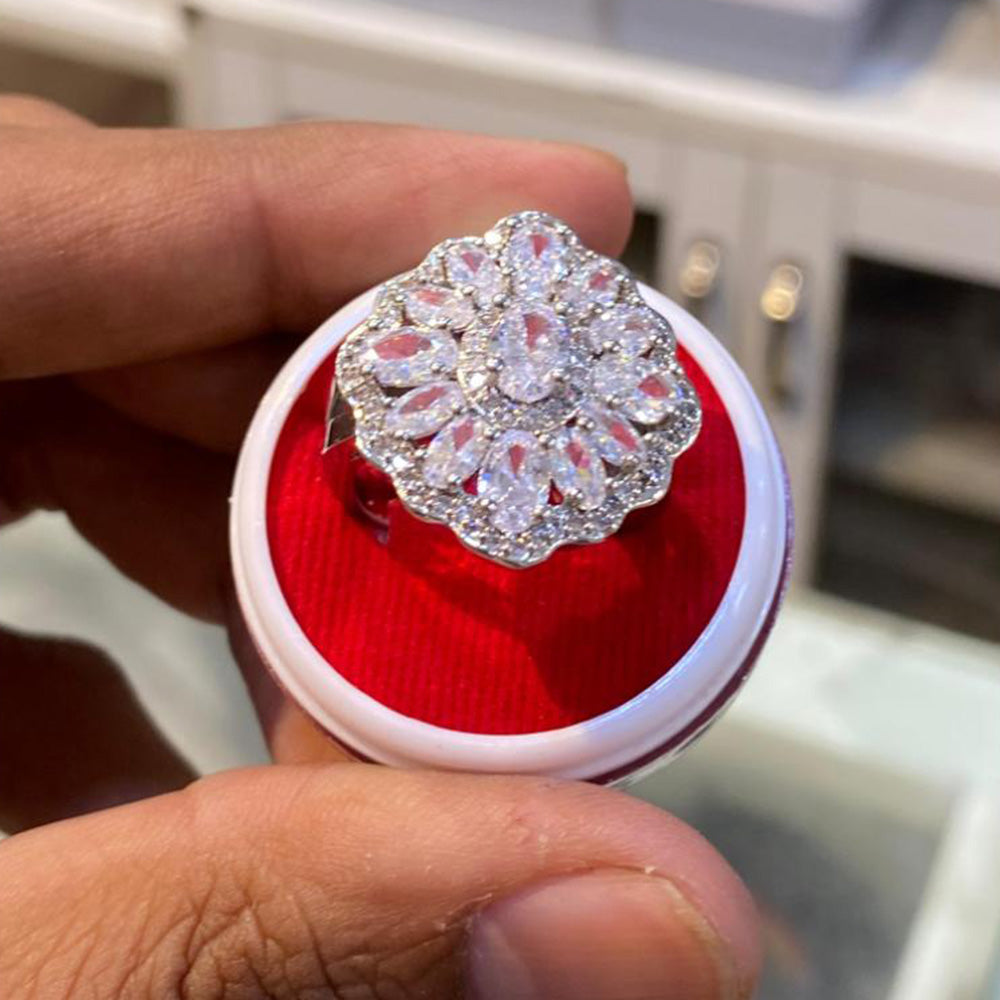 Hira Collections Luxury Sparkling American Diamond Adjustable Ring