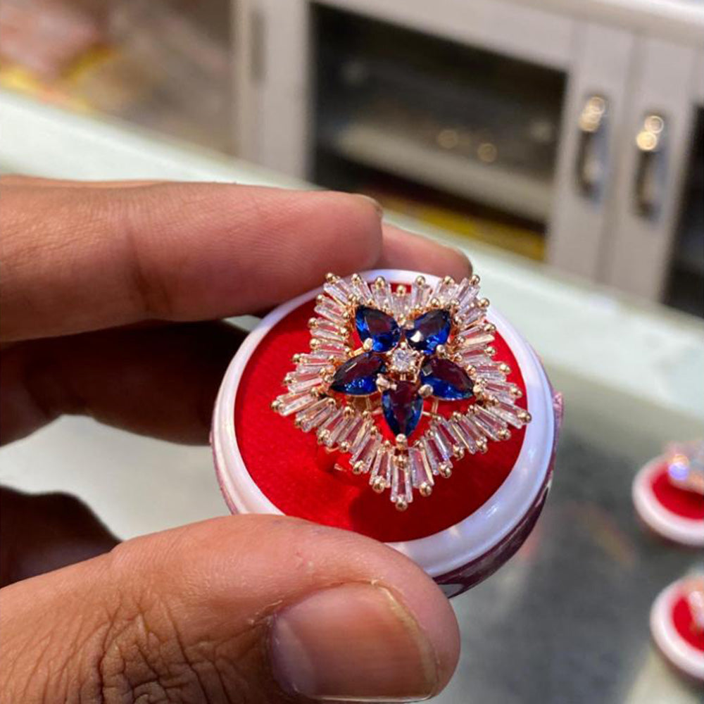 Hira Collections Luxury Sparkling American Diamond Adjustable Ring