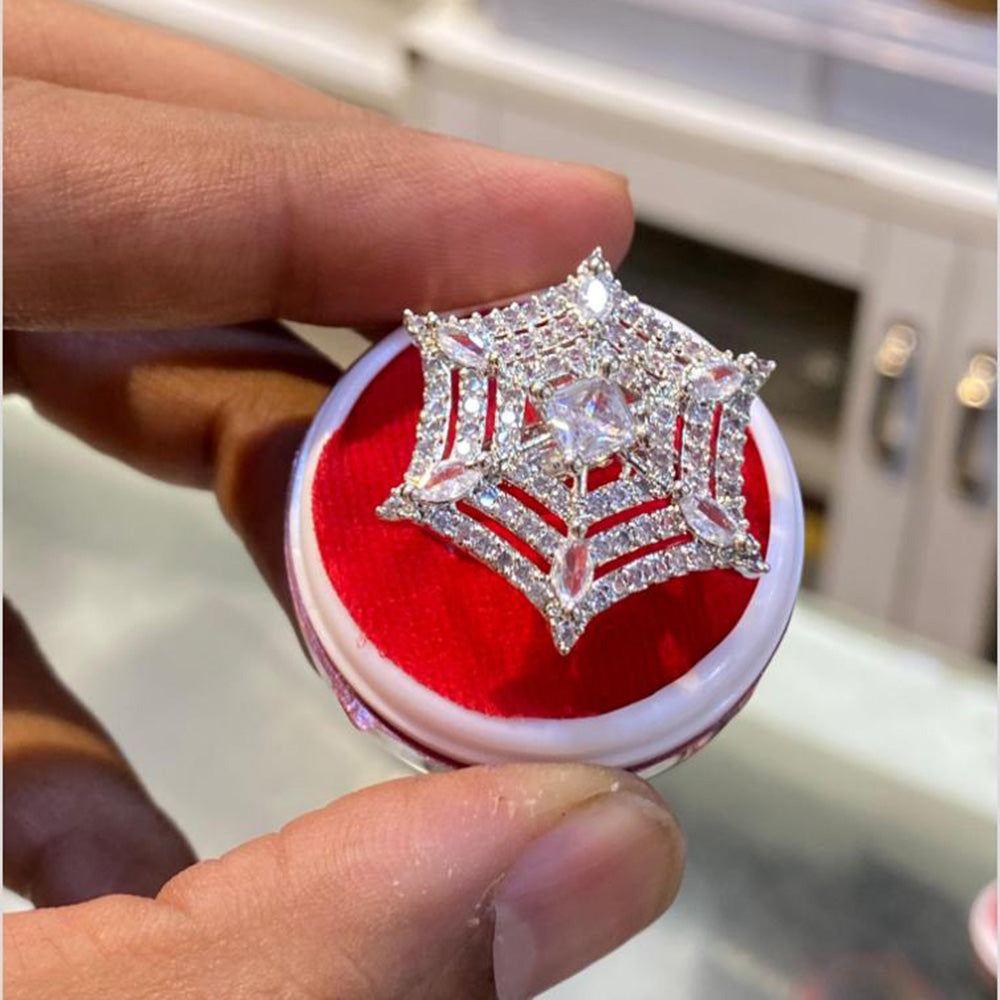 Hira Collections Luxury Sparkling American Diamond Adjustable Ring