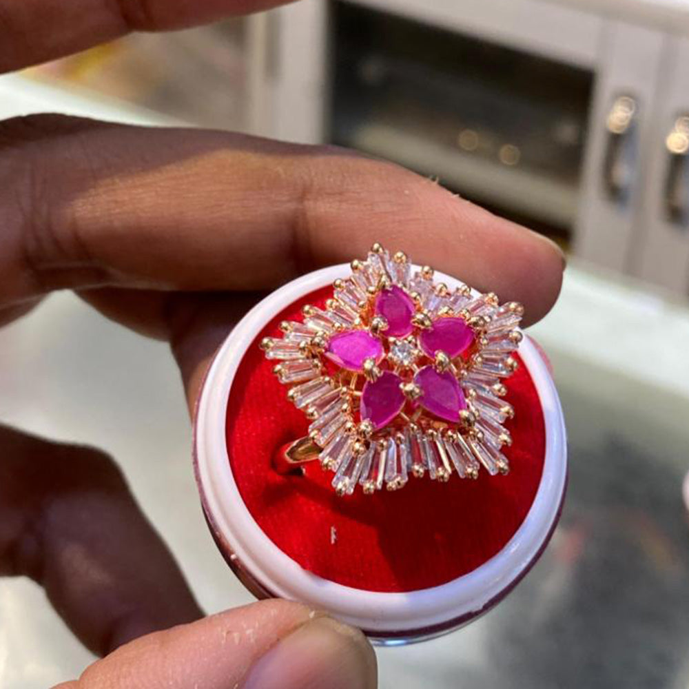 Hira Collections Luxury Sparkling American Diamond Adjustable Ring