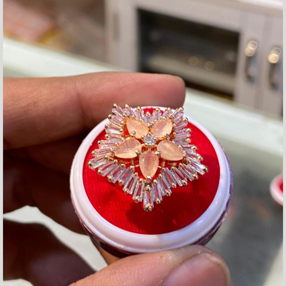 Hira Collections Luxury Sparkling American Diamond Adjustable Ring