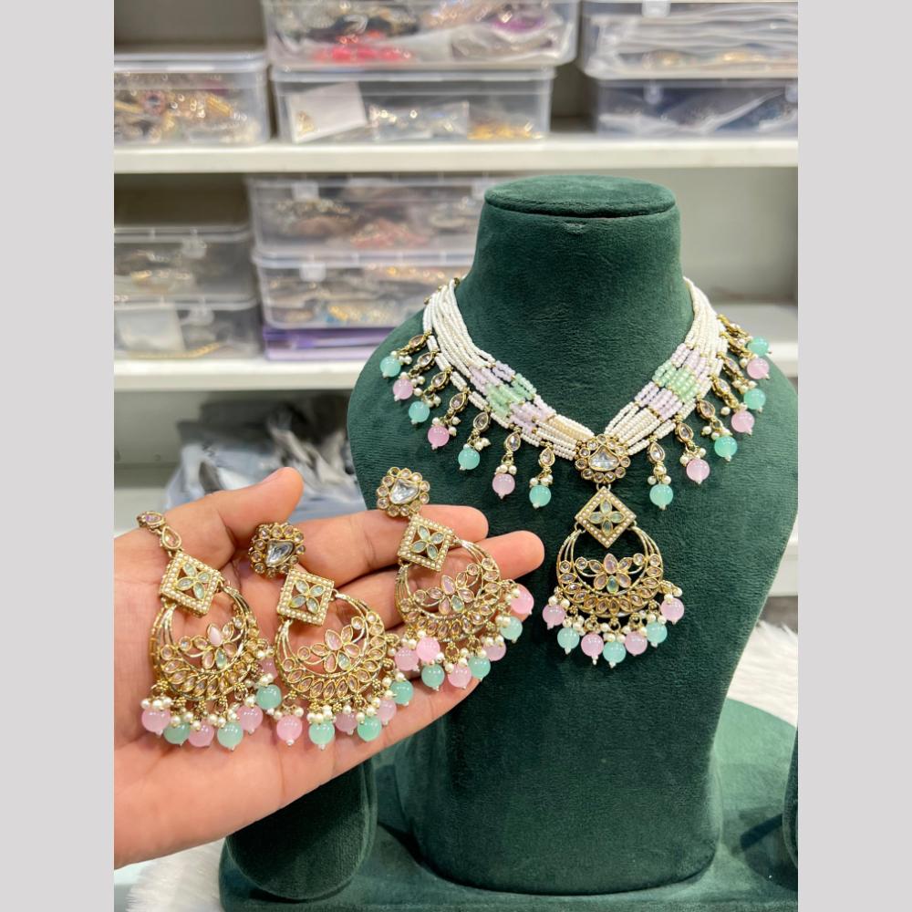 Hira Collection Festive Kundan And Crystal Stone Pearl Necklace Set