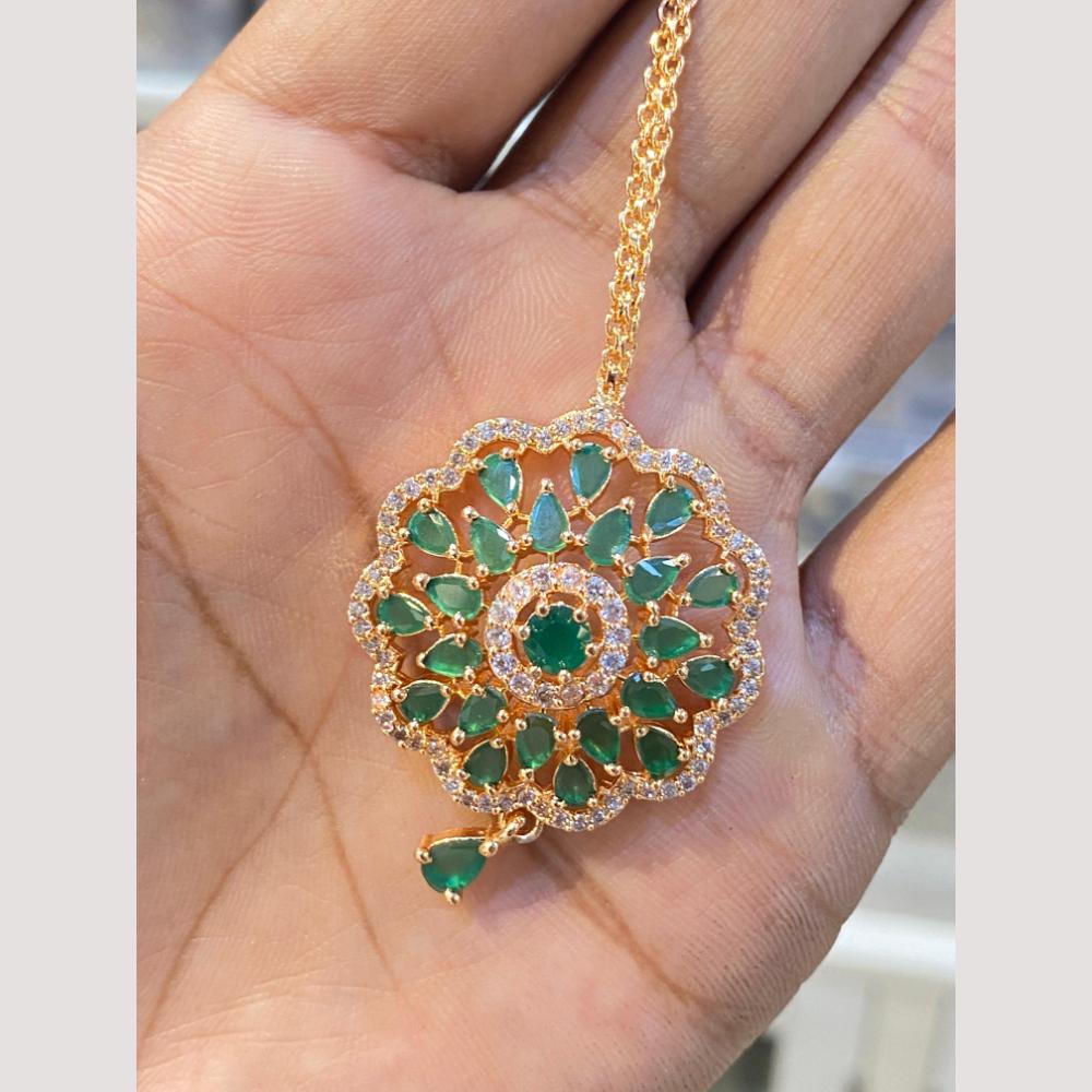 Hira Collections Elegant Gold Plated American Diamond Maang Tikka with Dangling Drops