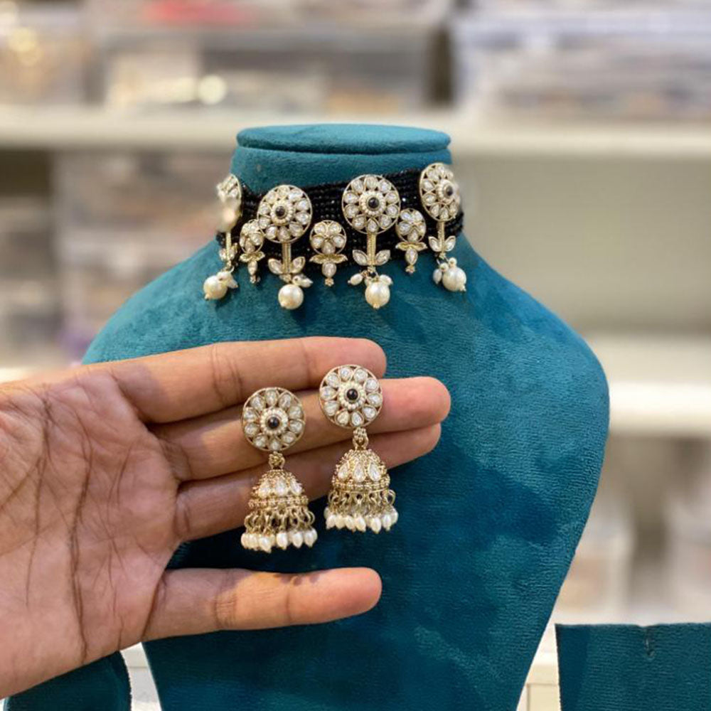 Hira Collections Stylish Austrian Stone And Pearl Choker Necklace Set