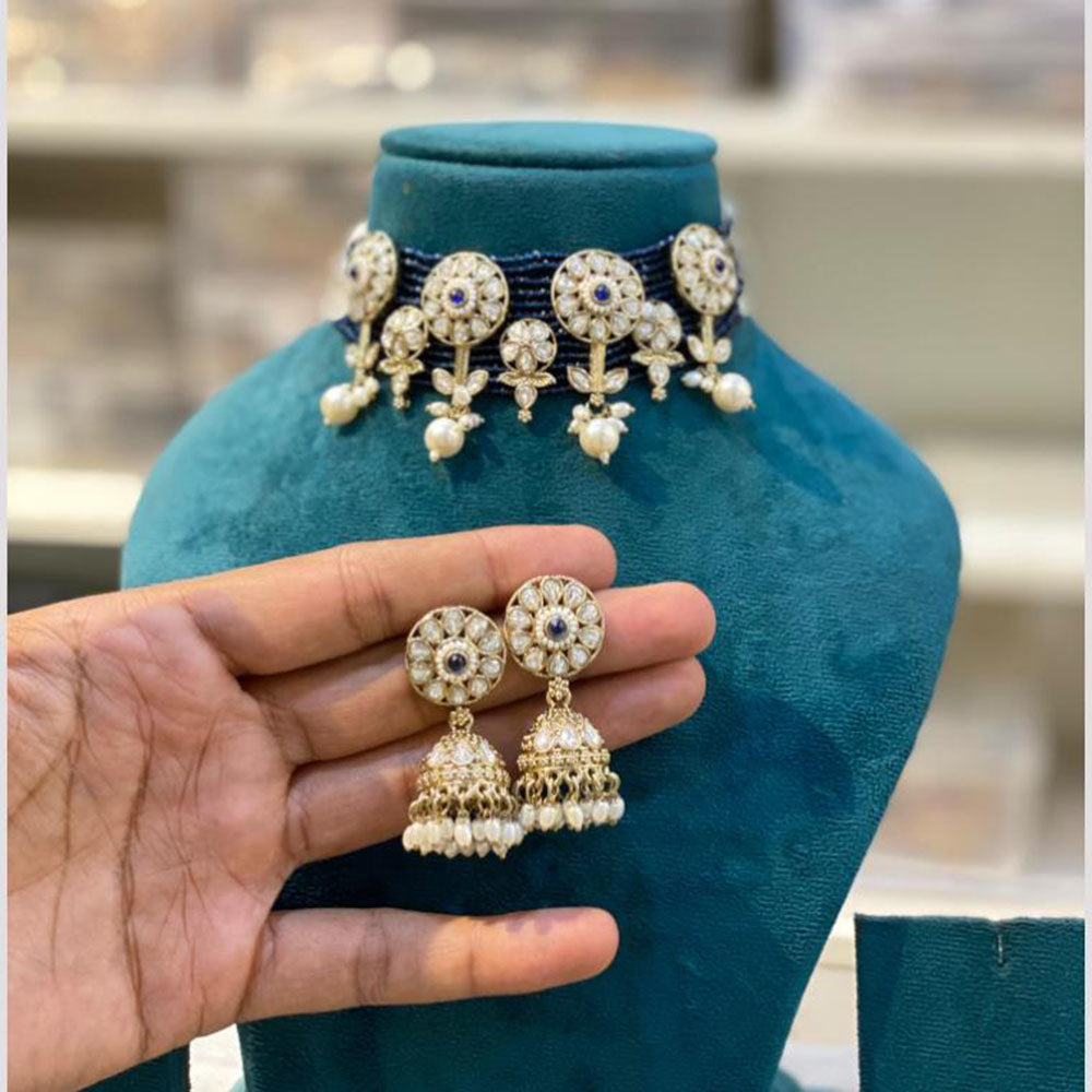 Hira Collections Stylish Austrian Stone And Pearl Choker Necklace Set