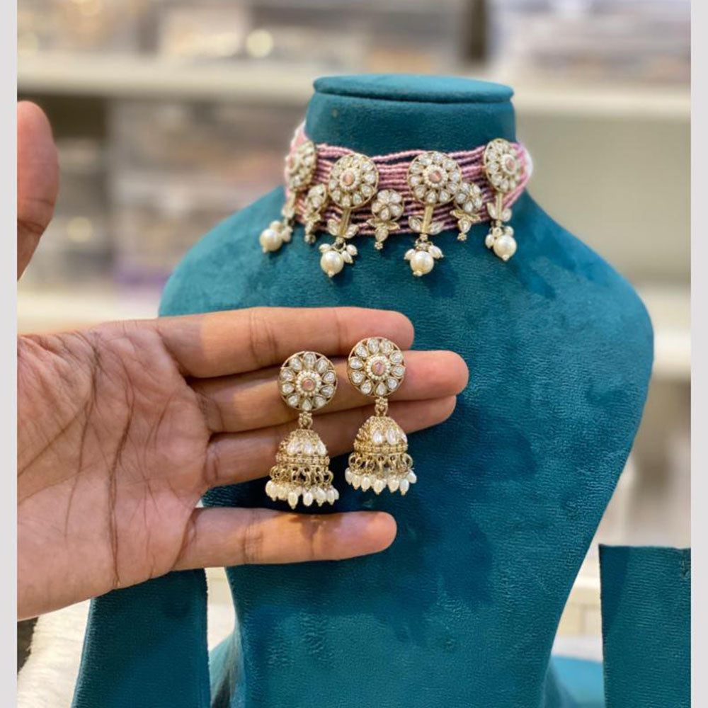 Hira Collections Stylish Austrian Stone And Pearl Choker Necklace Set